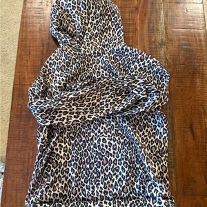 Leopard Print Hooded Pullover - Beige & Black